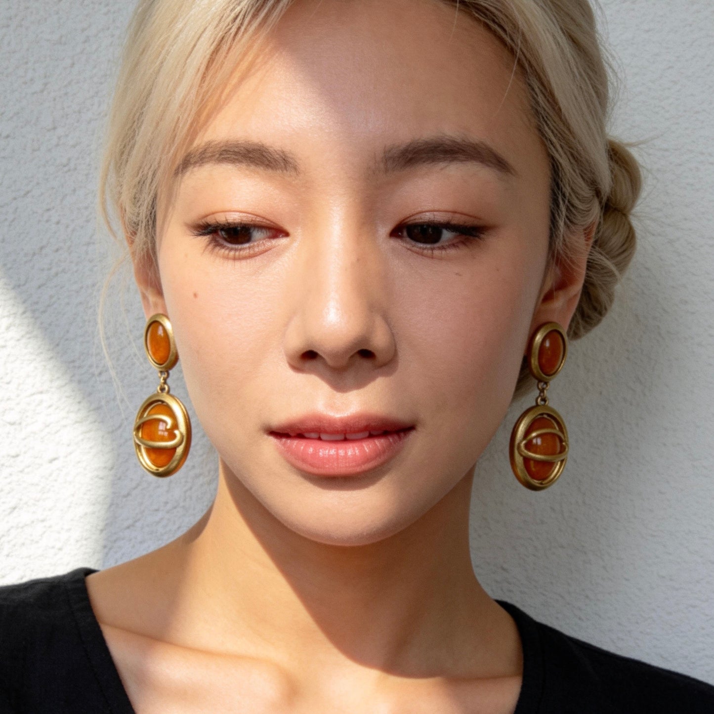 Vintage Gold Amber Drop Earrings