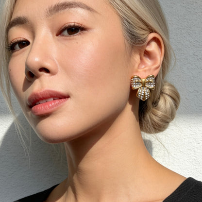 Gold Bow Stud Earrings