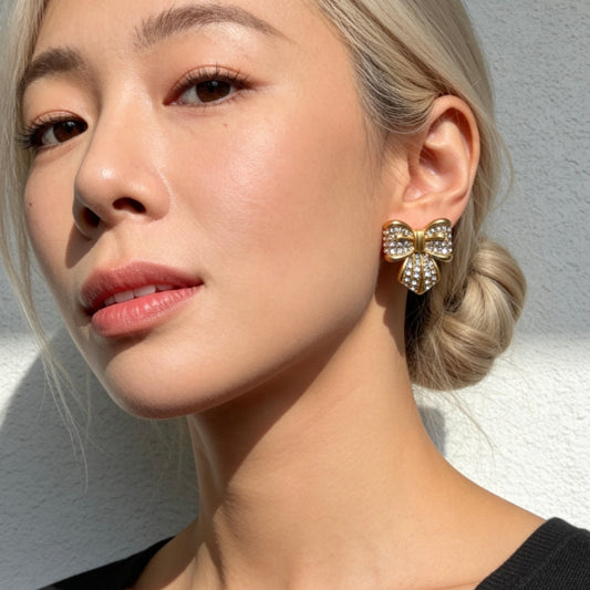 Gold Bow Stud Earrings