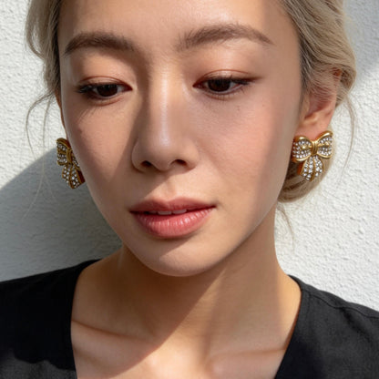 Gold Bow Stud Earrings