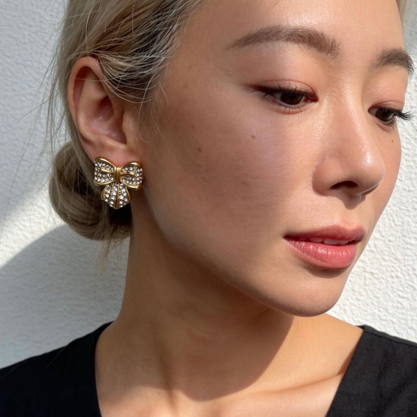 Gold Bow Stud Earrings