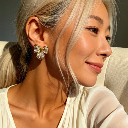 Gold Bow Stud Earrings