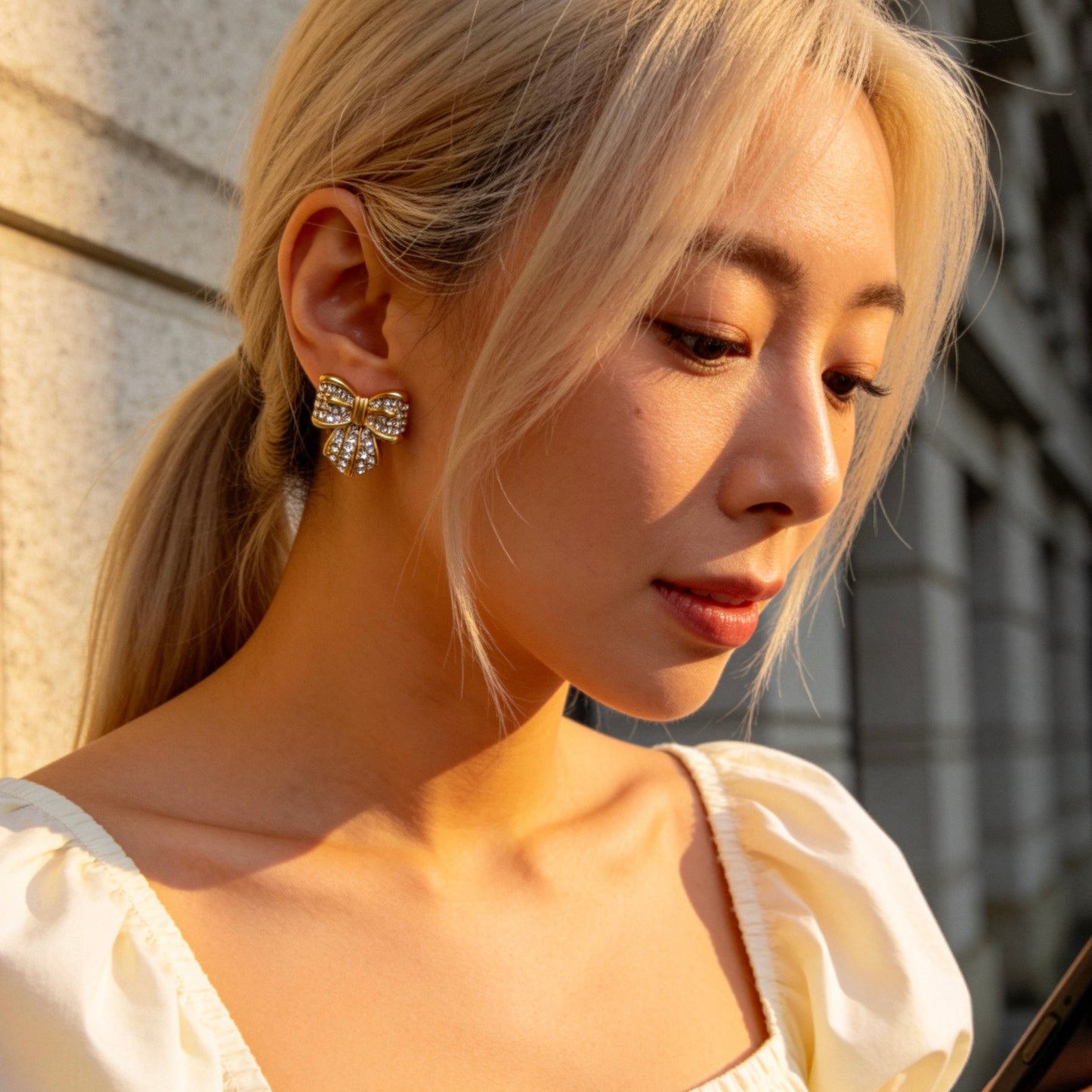 Gold Bow Stud Earrings