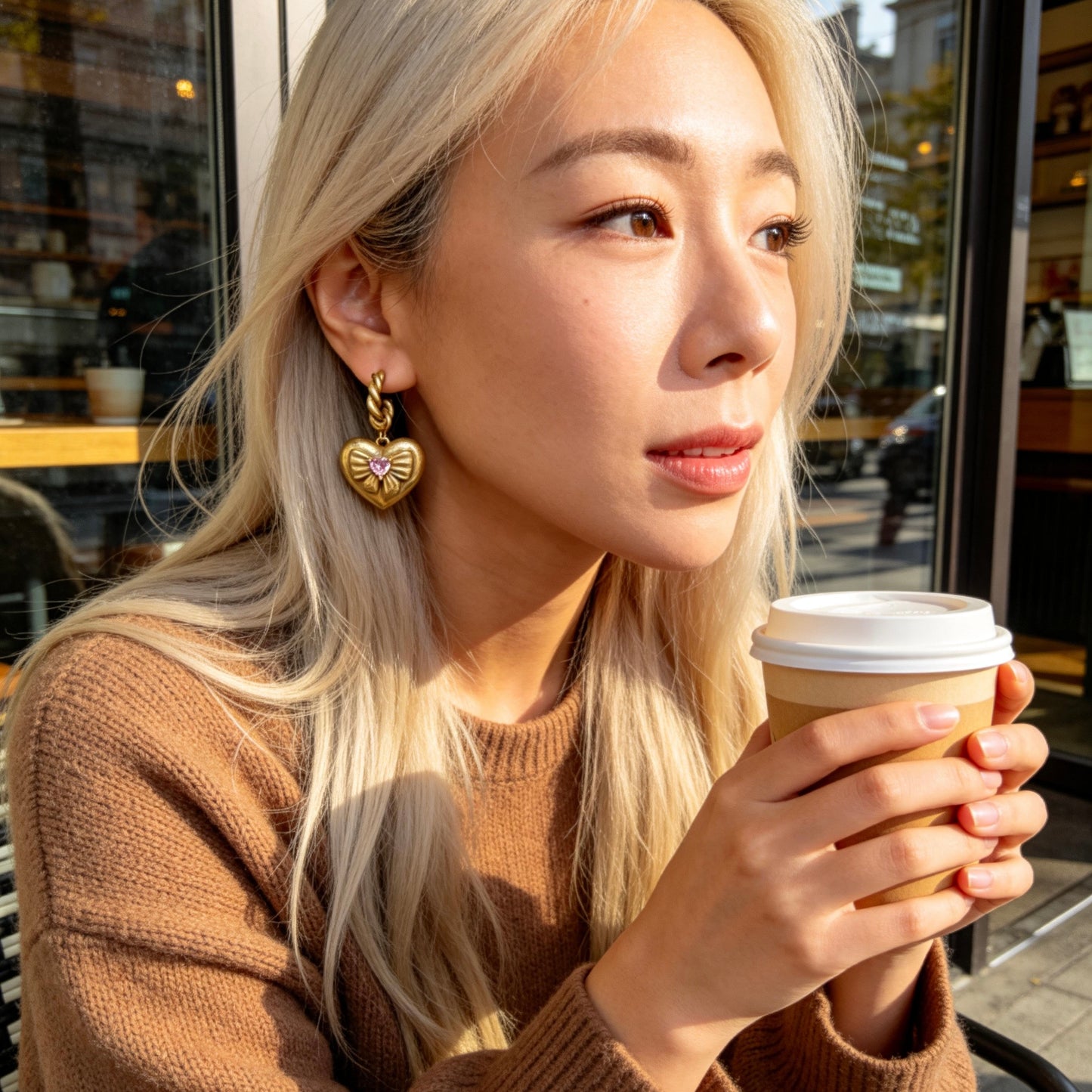 Gold Heart Bow Hoop Earrings