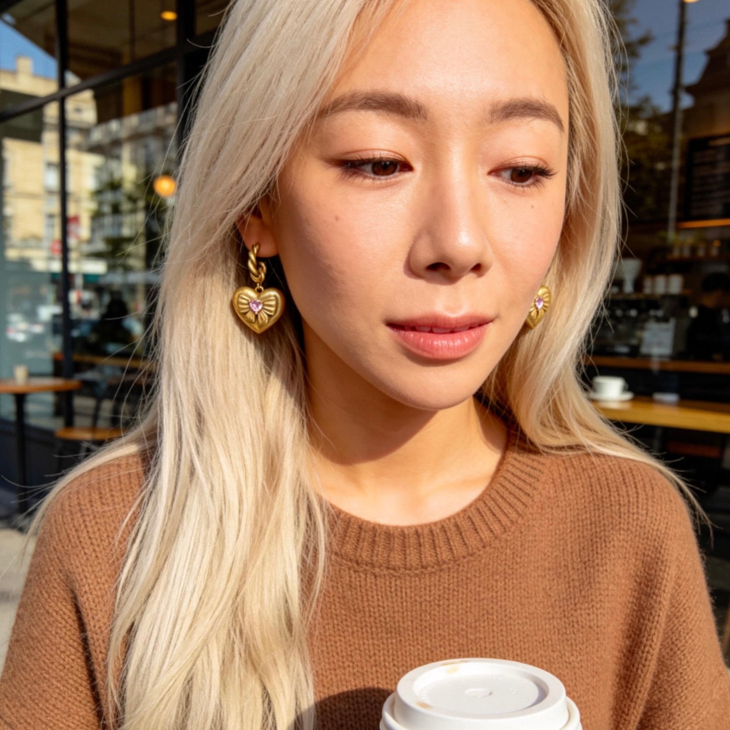 Gold Heart Bow Hoop Earrings