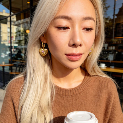 Gold Heart Bow Hoop Earrings