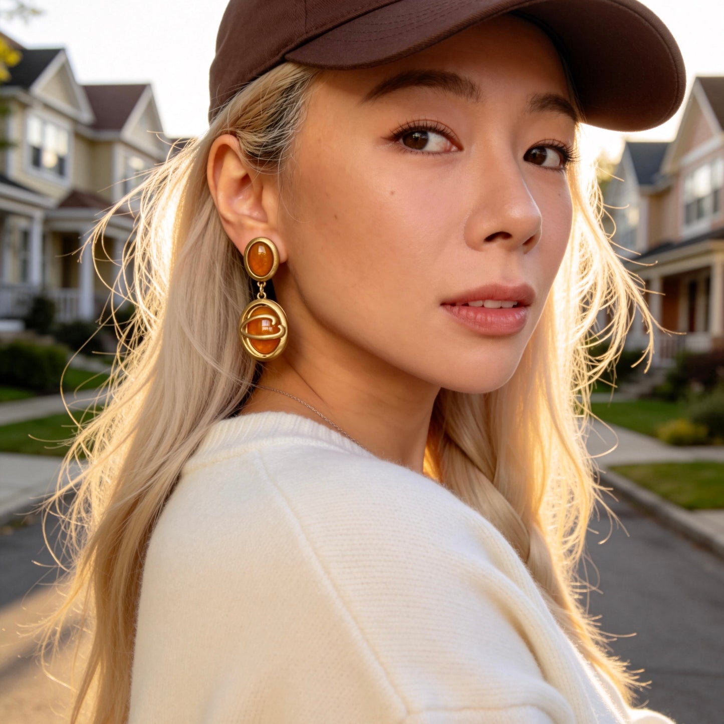 Vintage Gold Amber Drop Earrings