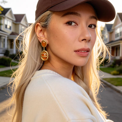 Vintage Gold Amber Drop Earrings