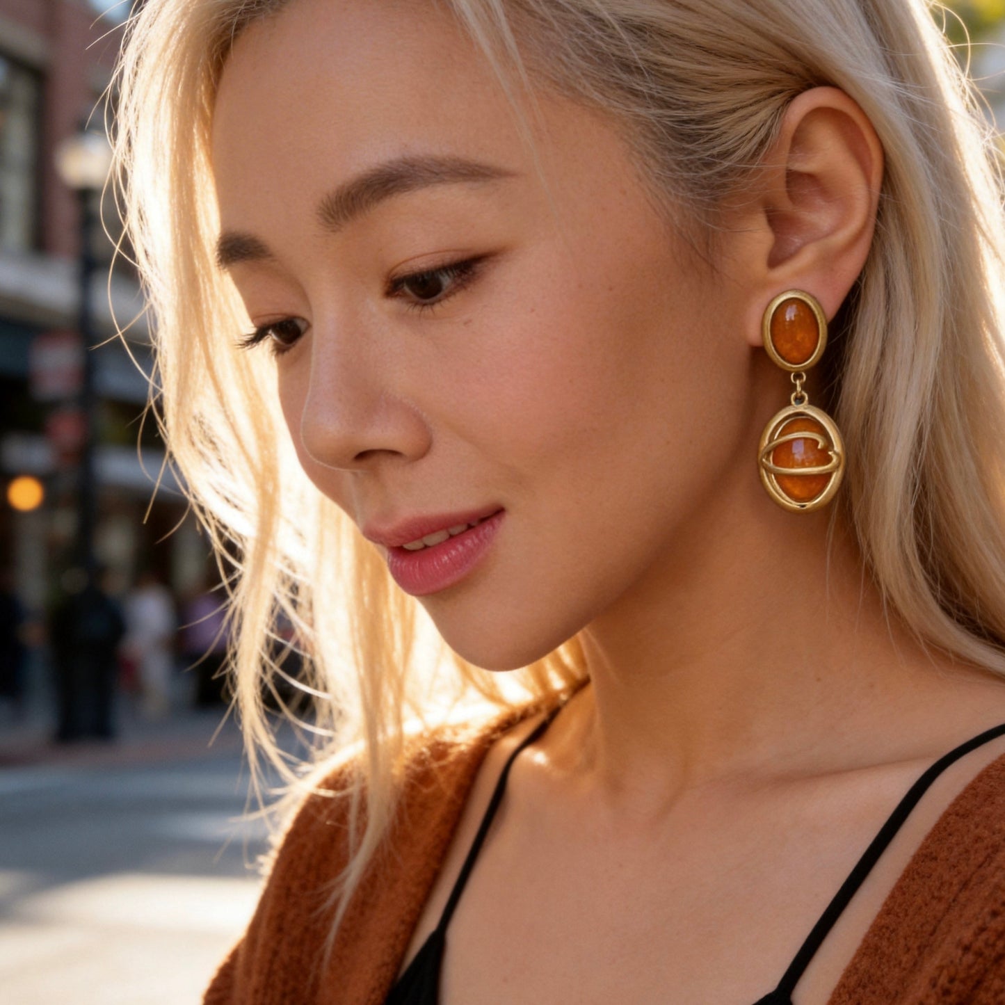 Vintage Gold Amber Drop Earrings