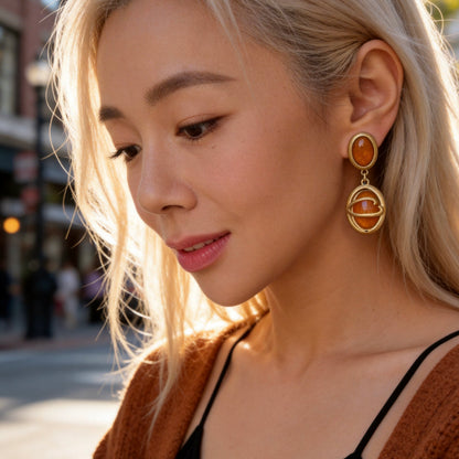 Vintage Gold Amber Drop Earrings