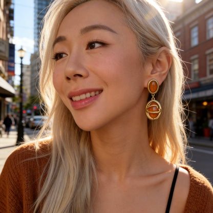 Vintage Gold Amber Drop Earrings