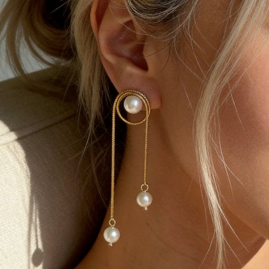 Gold Pearl Chain Drop Earrings