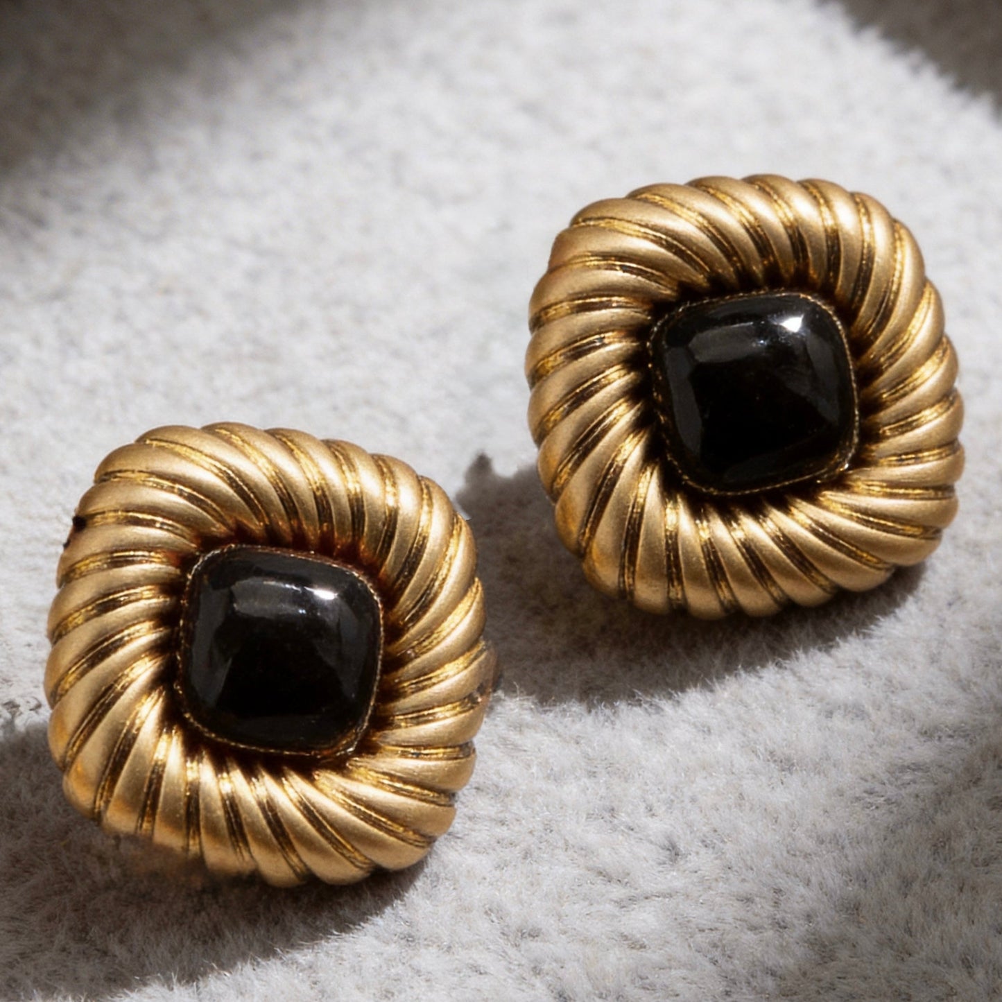 Black Onyx Gold Vintage Stud Earrings