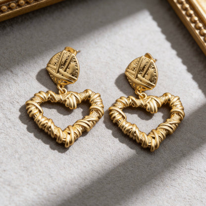 Vintage Gold Heart Drop Earrings