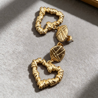 Vintage Gold Heart Drop Earrings