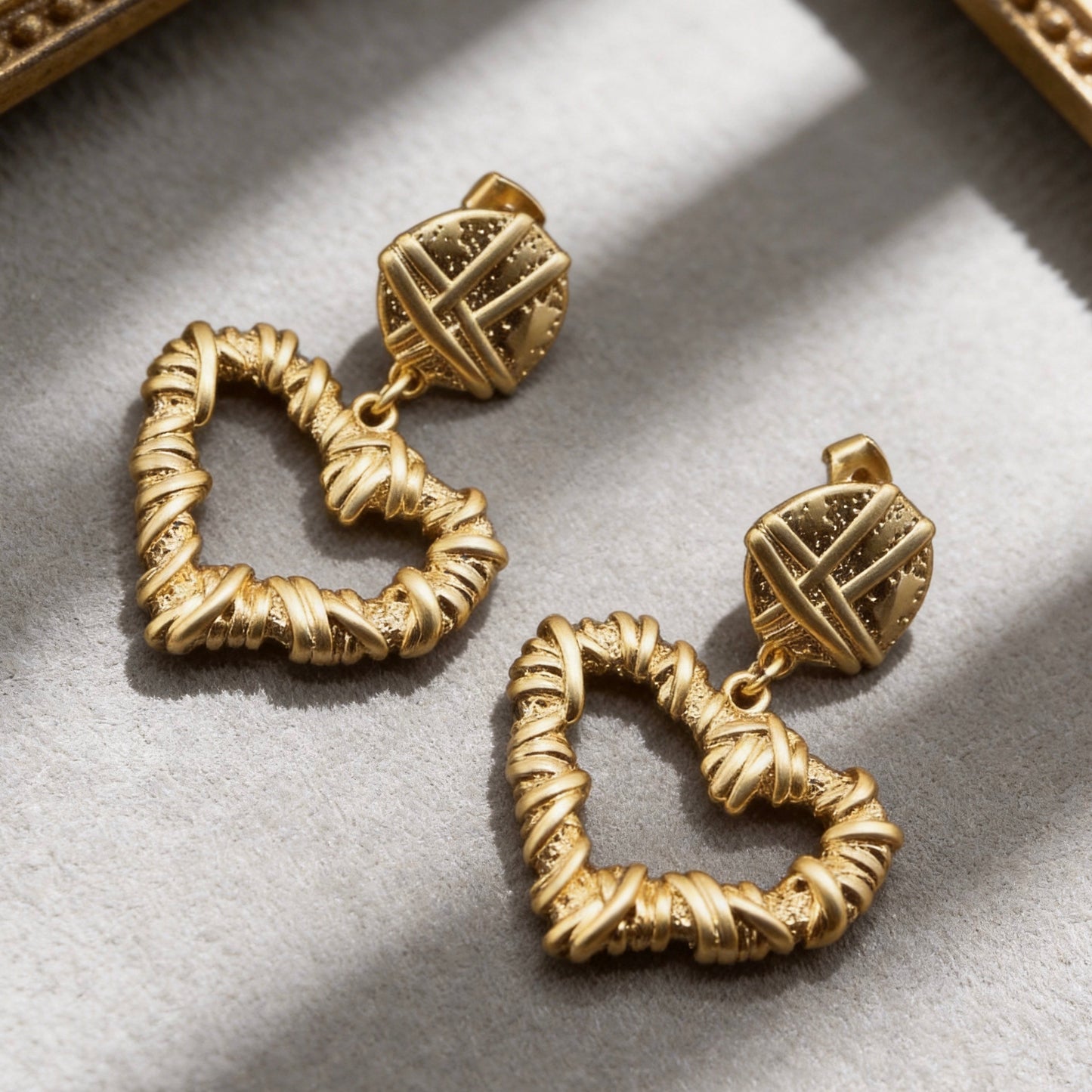 Vintage Gold Heart Drop Earrings