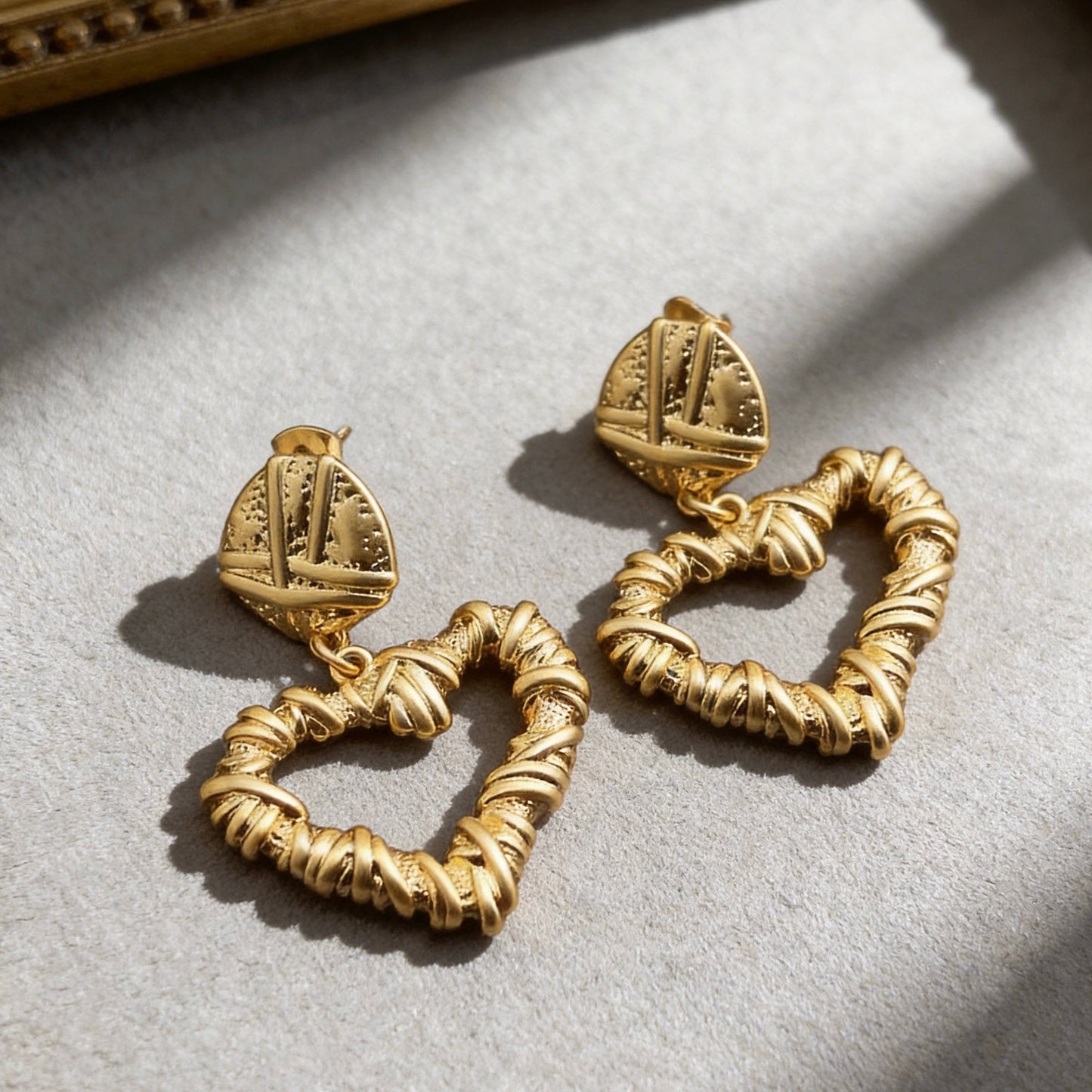 Vintage Gold Heart Drop Earrings