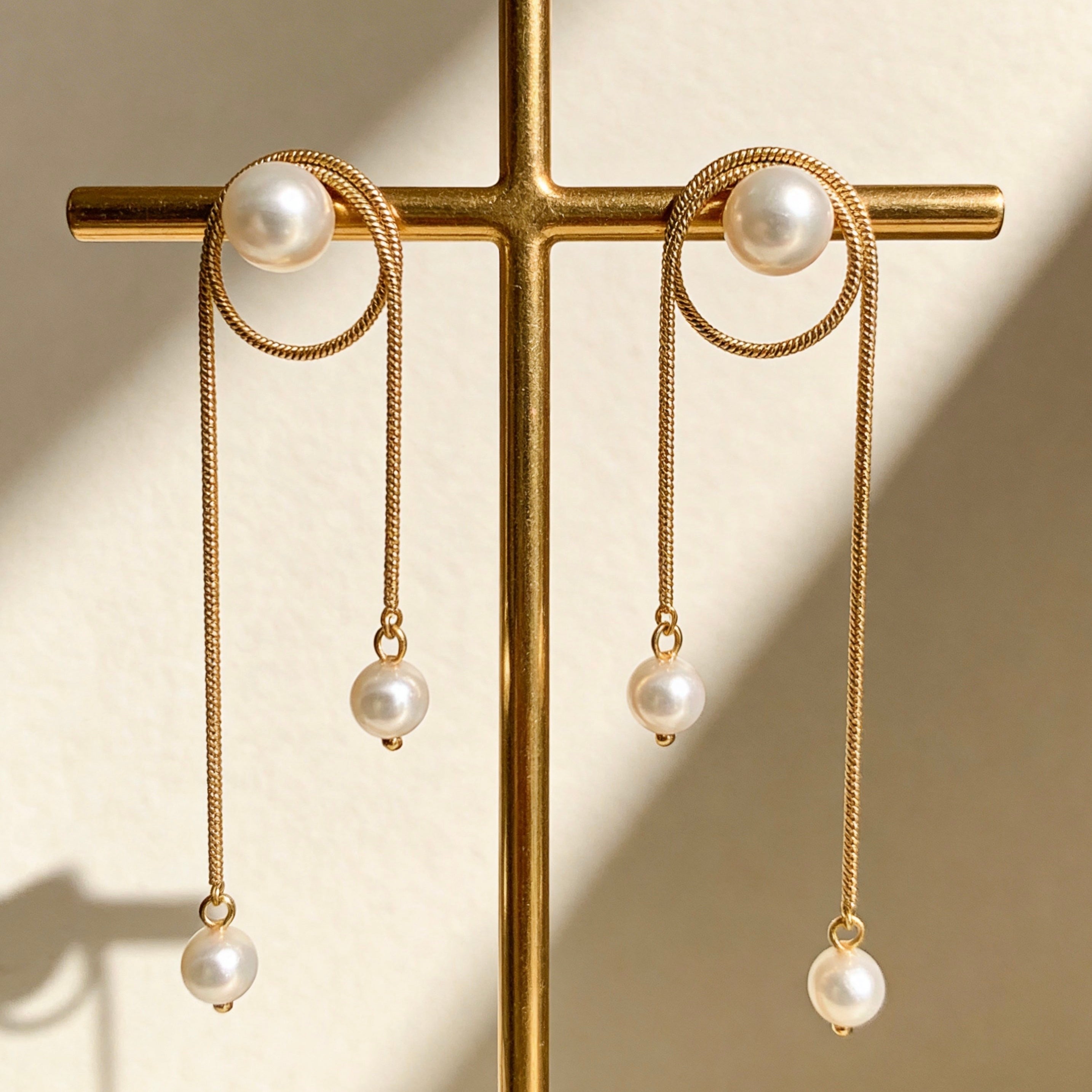 Gold Pearl Chain Drop Earrings
