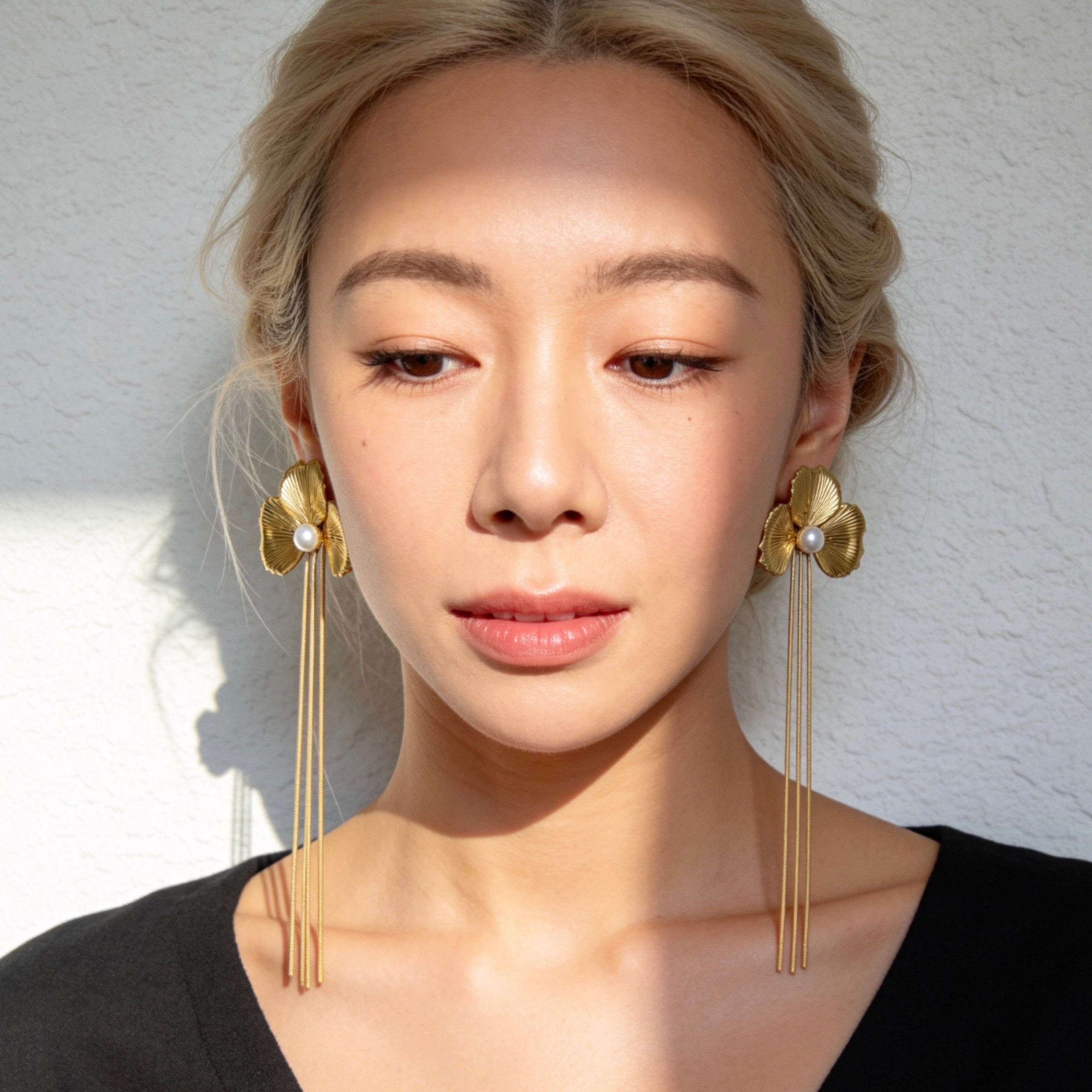 Gold Multi Chain Tassel Drop Earrings