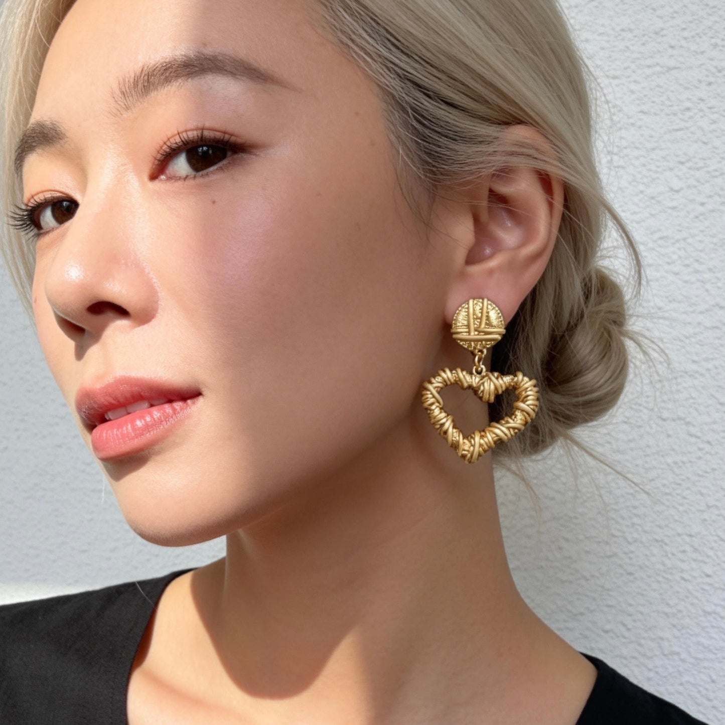 Vintage Gold Heart Drop Earrings