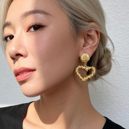 Vintage Gold Heart Drop Earrings