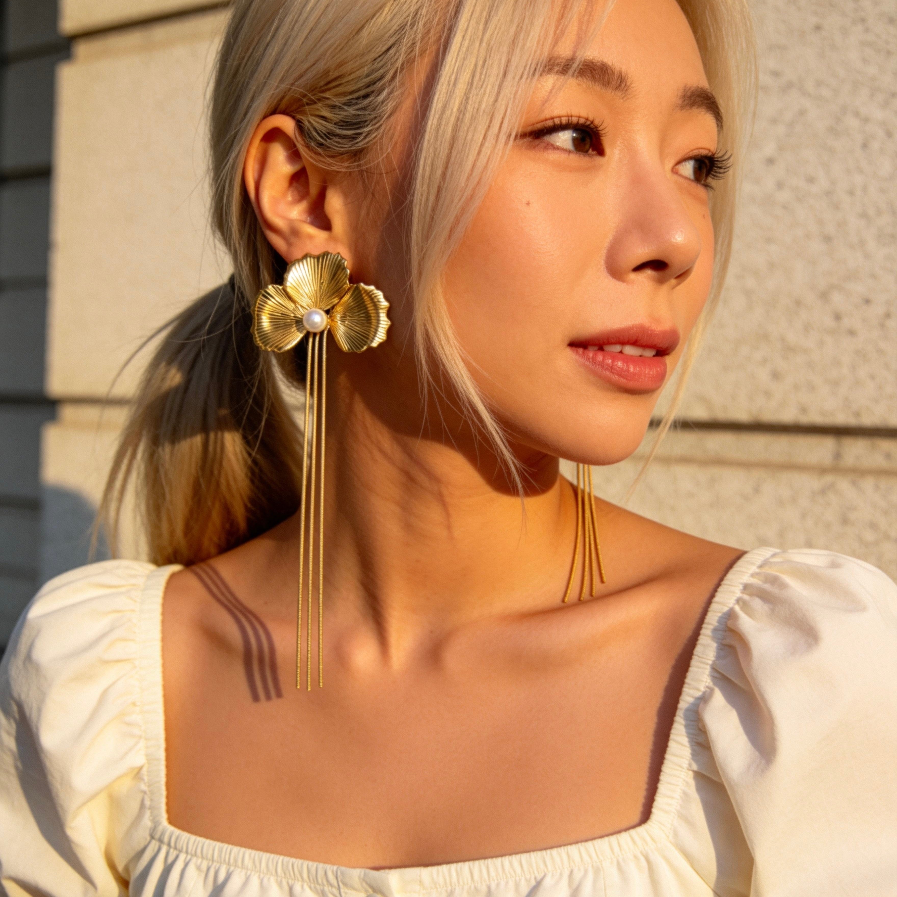 Gold Multi Chain Tassel Drop Earrings
