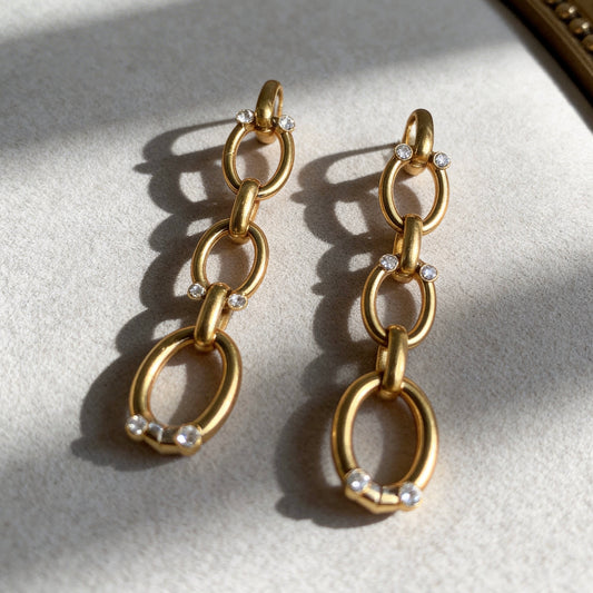 Gold Chain Drop Rhinestone Earrings