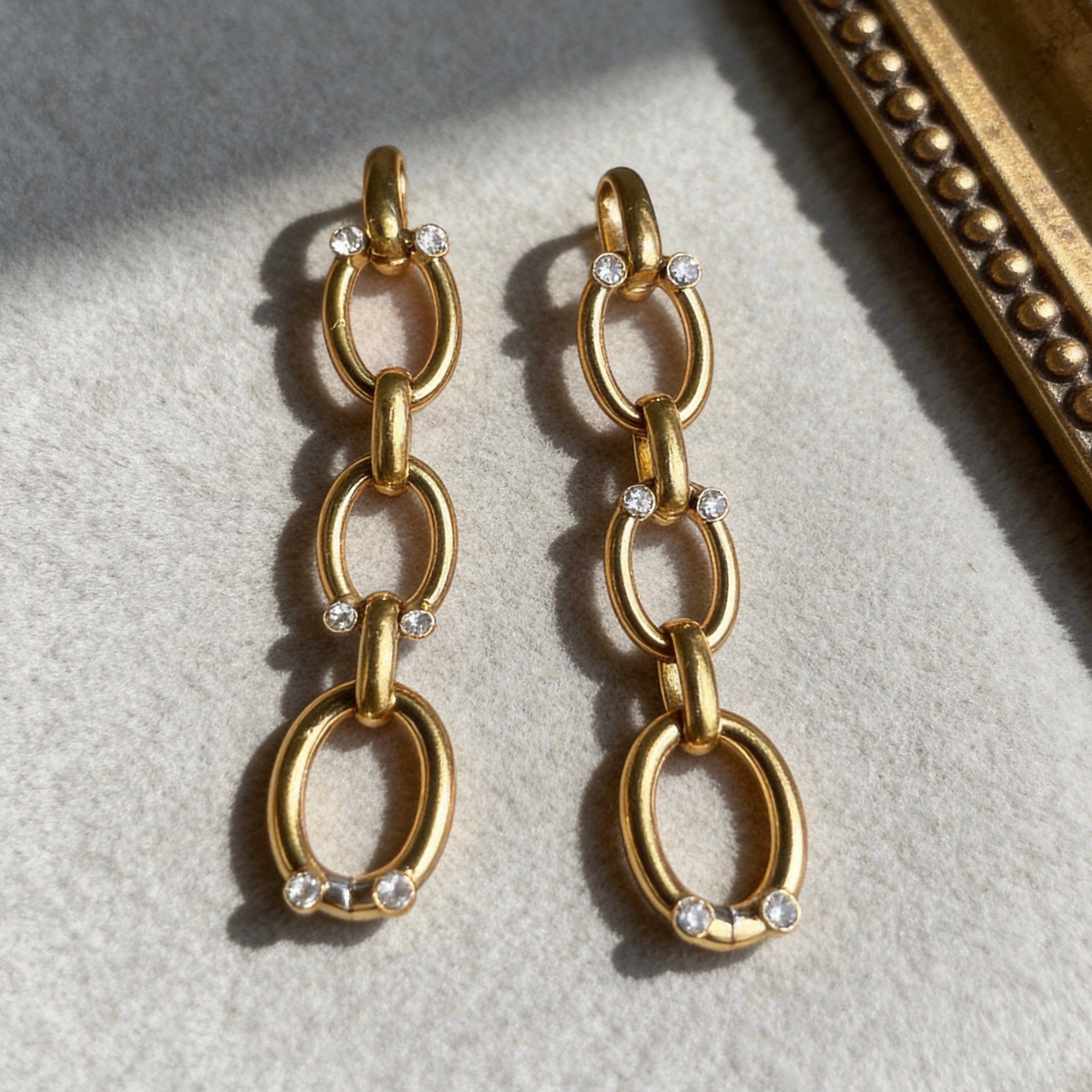 Gold Chain Drop Rhinestone Earrings
