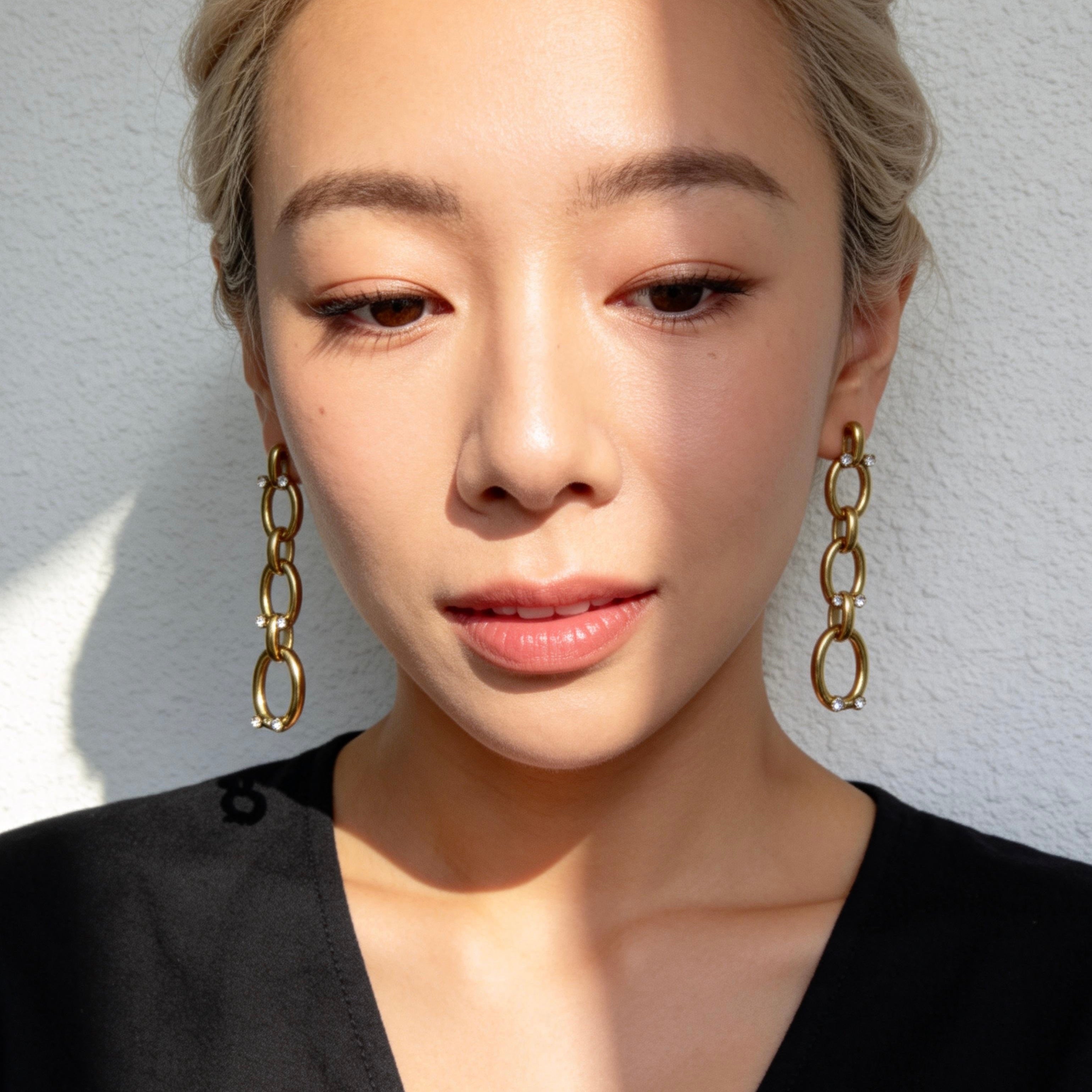 Gold Chain Drop Rhinestone Earrings