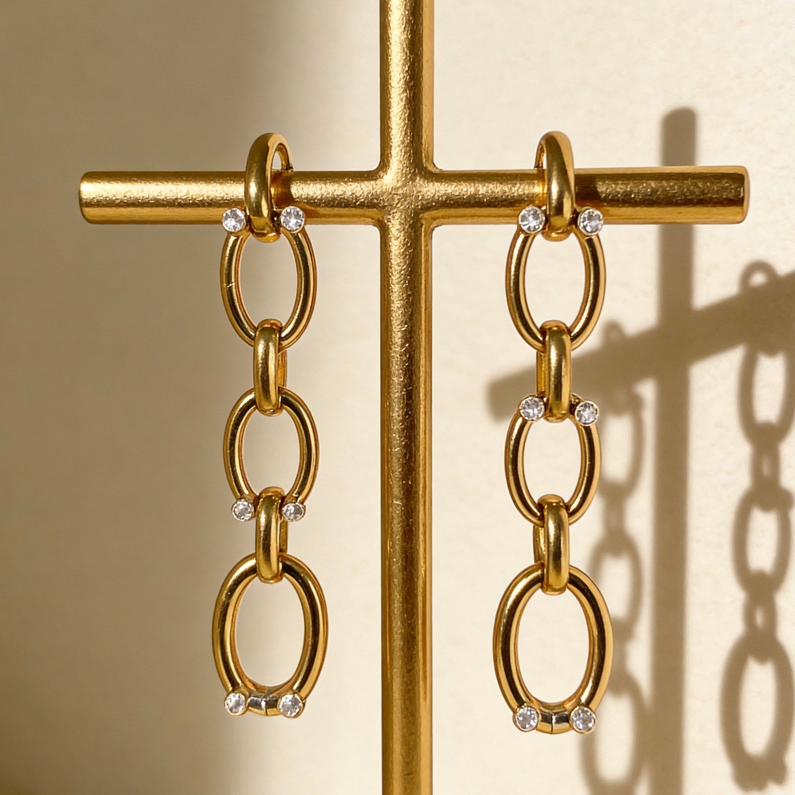 Gold Chain Drop Rhinestone Earrings