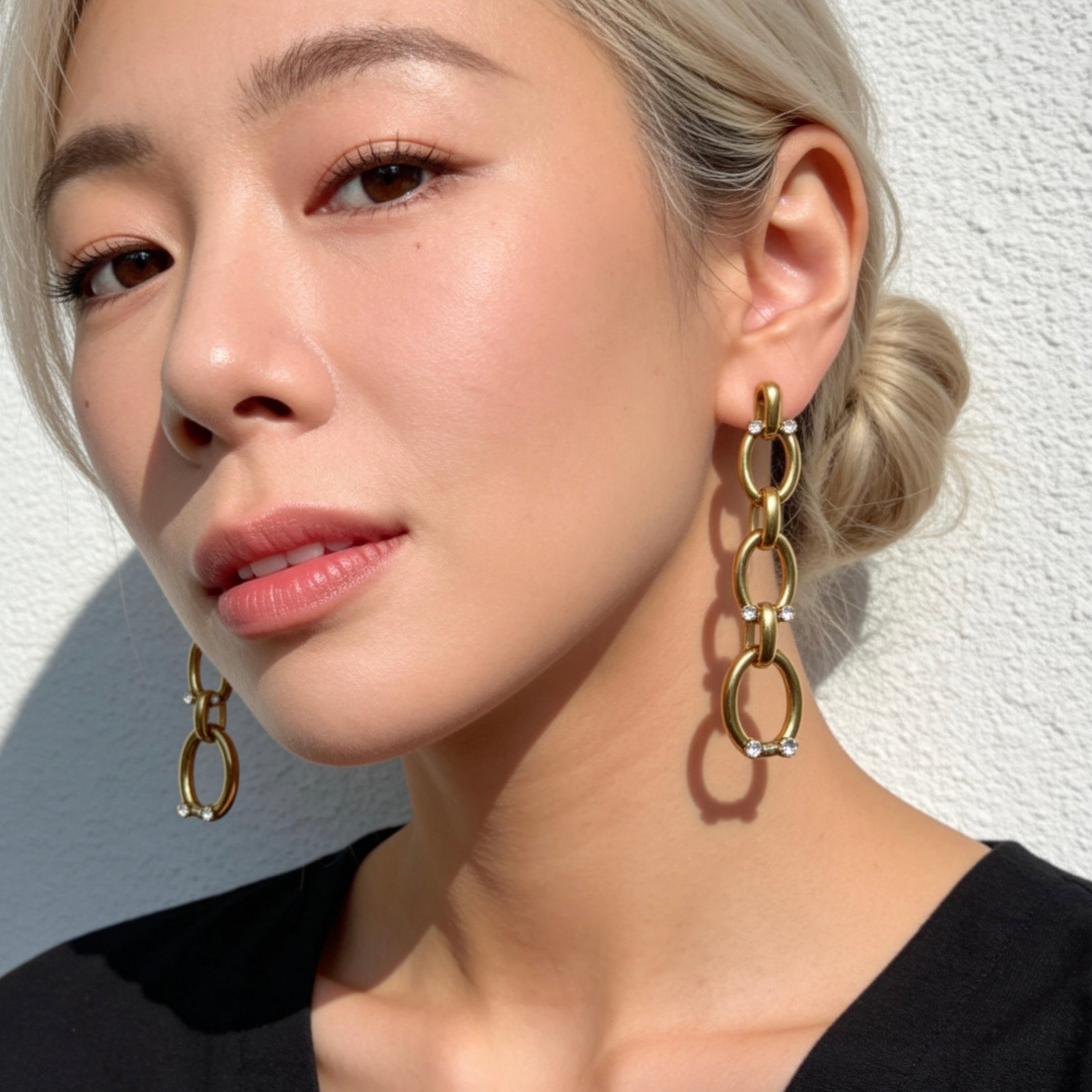 Gold Chain Drop Rhinestone Earrings