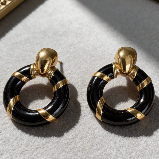 Black Gold Hoop Contrast Earrings