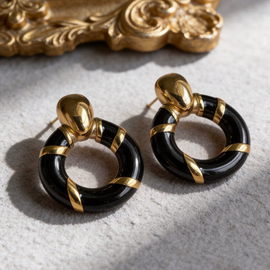 Black Gold Hoop Contrast Earrings