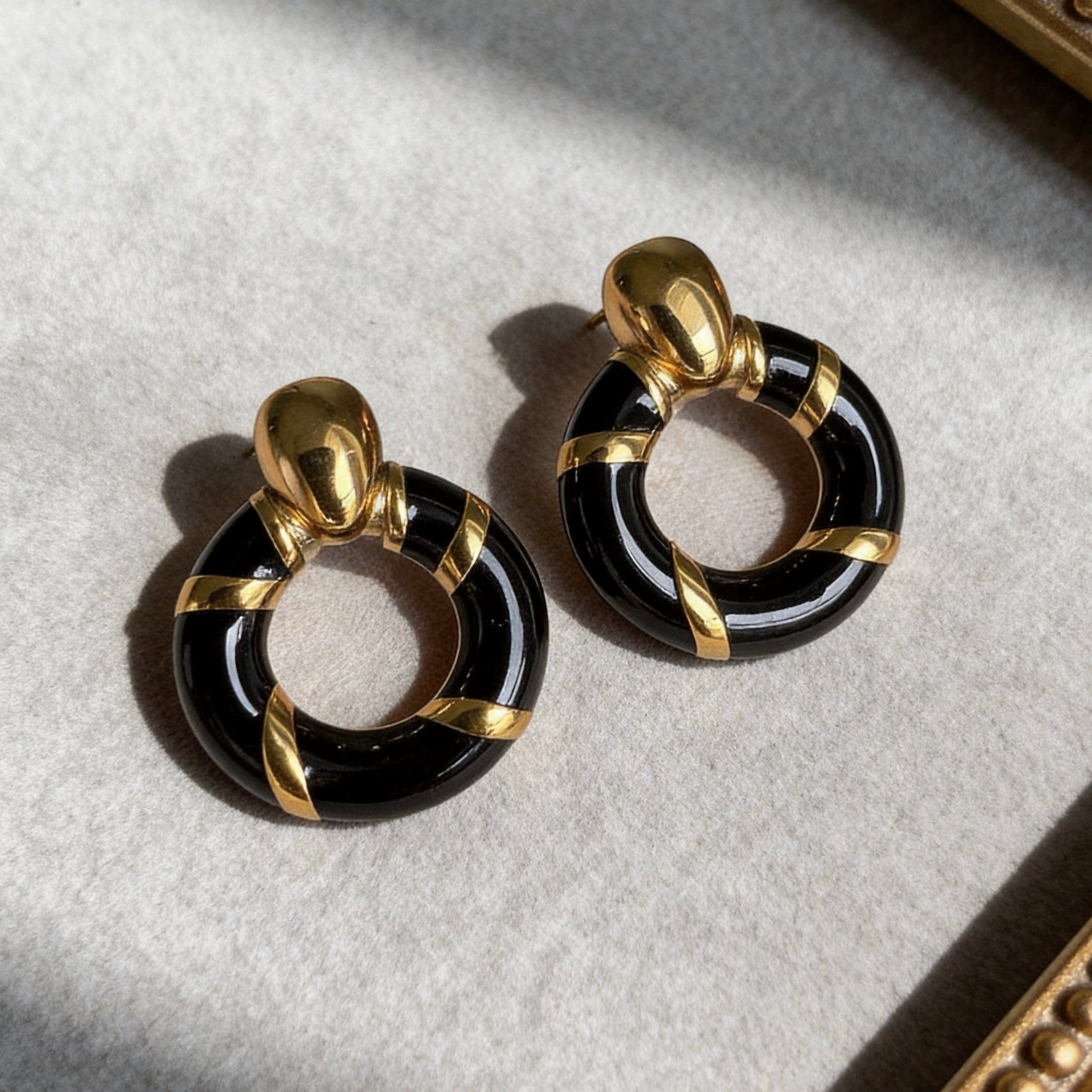 Black Gold Hoop Contrast Earrings