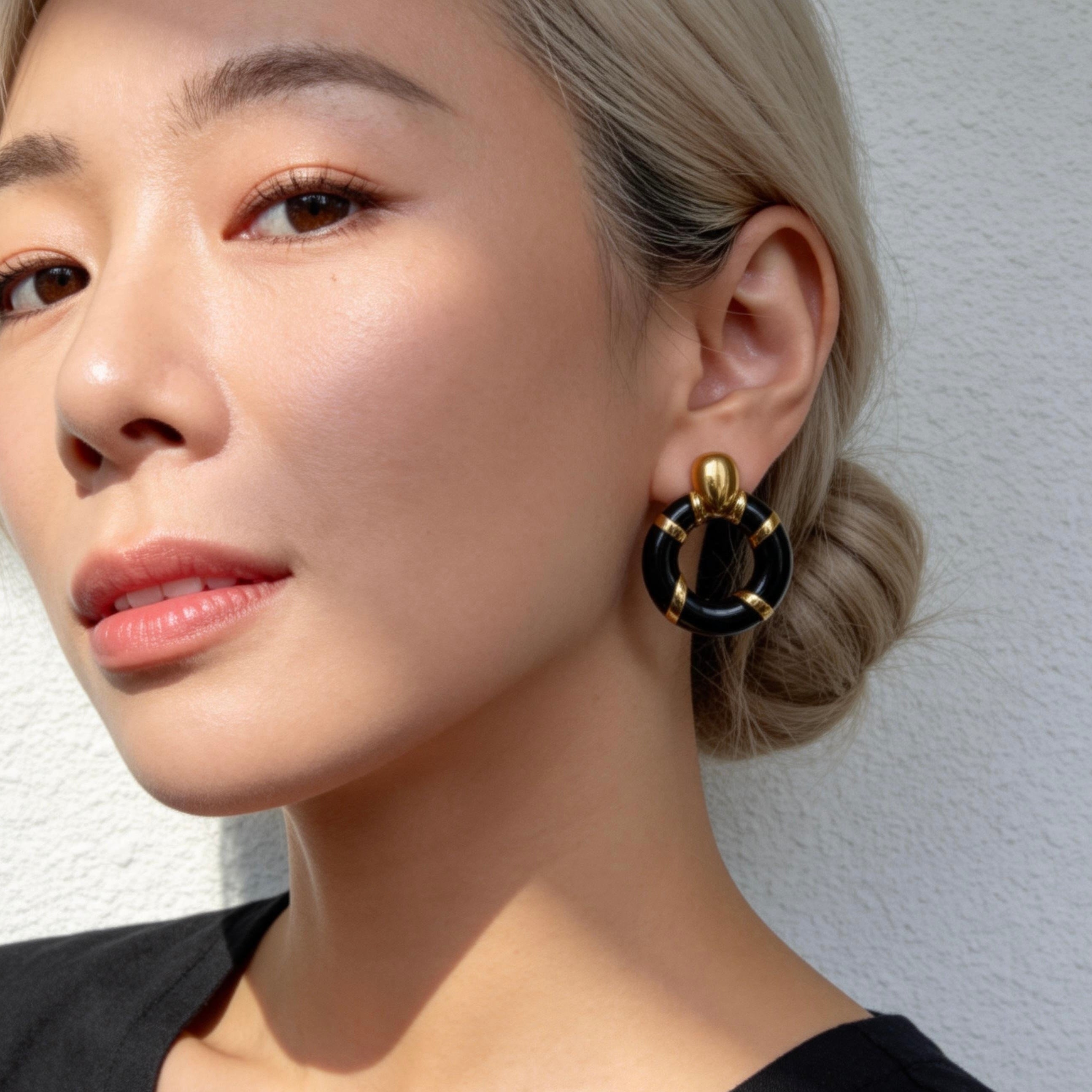 Black Gold Hoop Contrast Earrings