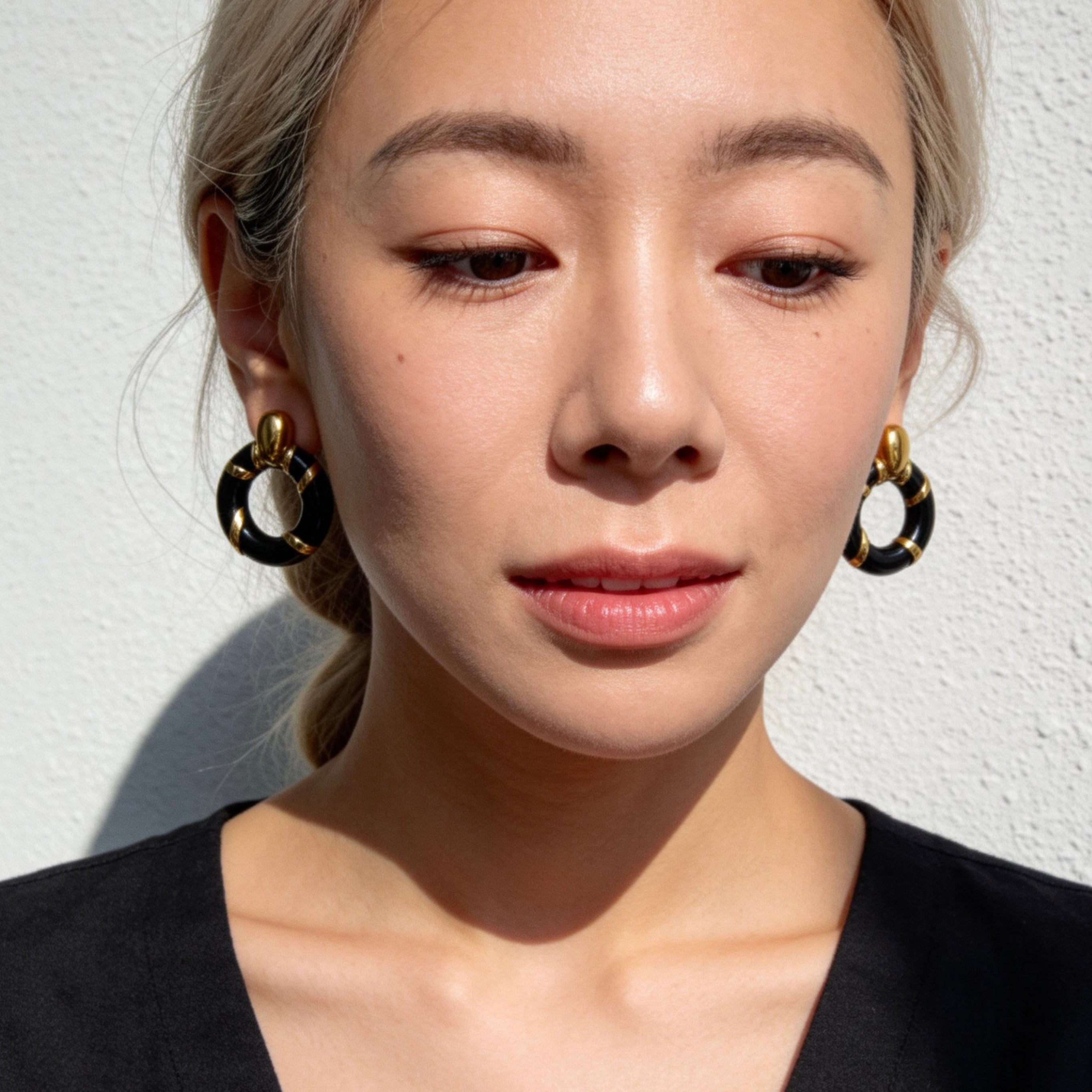 Black Gold Hoop Contrast Earrings
