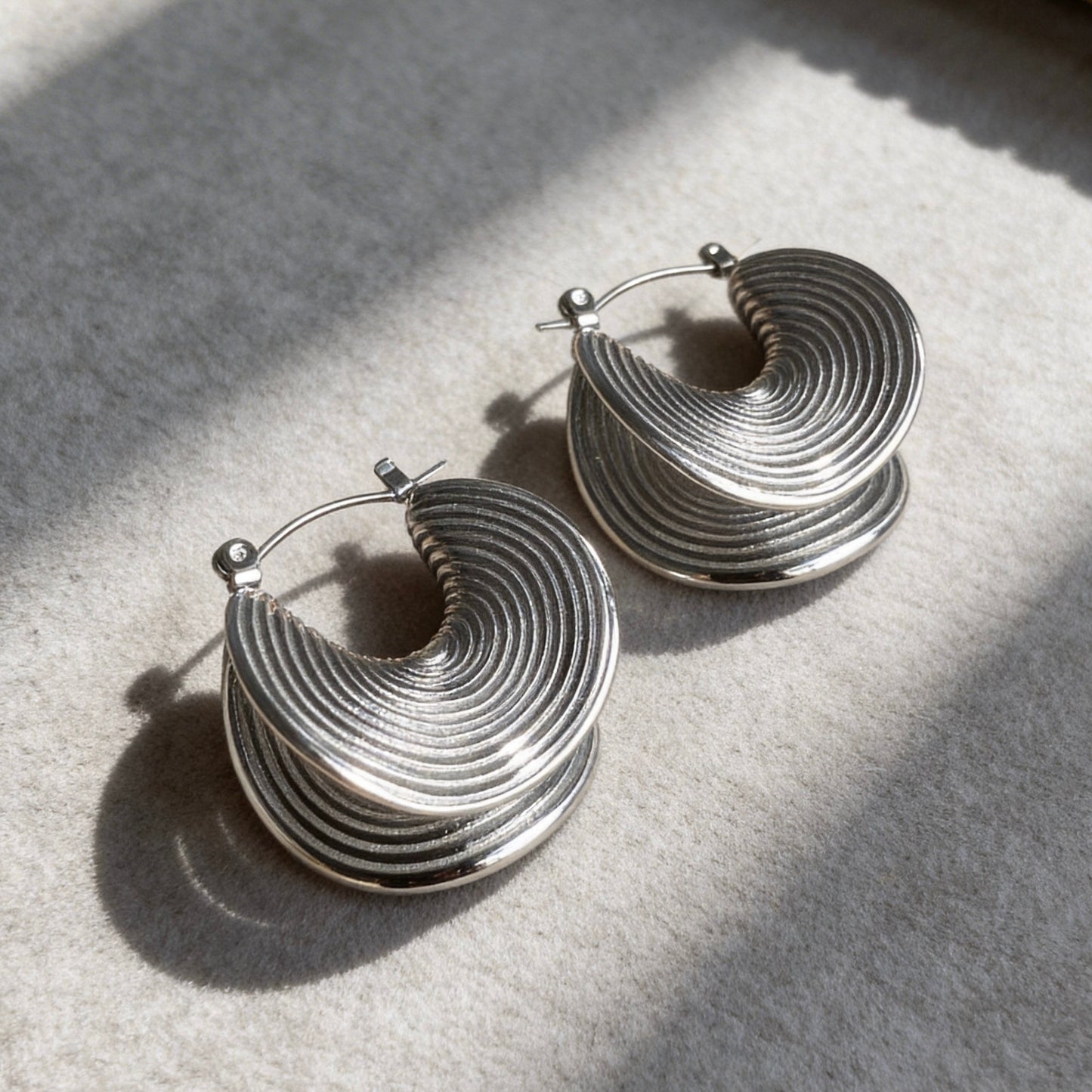 Stainless Steel Textured Hoop Earrings