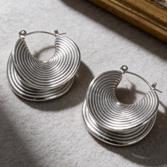 Stainless Steel Textured Hoop Earrings