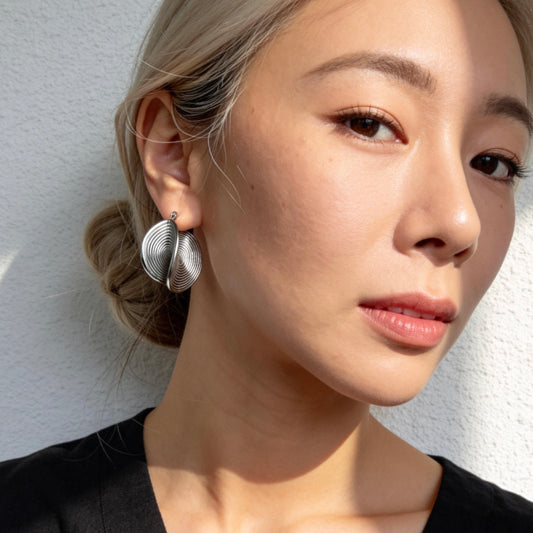 Stainless Steel Textured Hoop Earrings