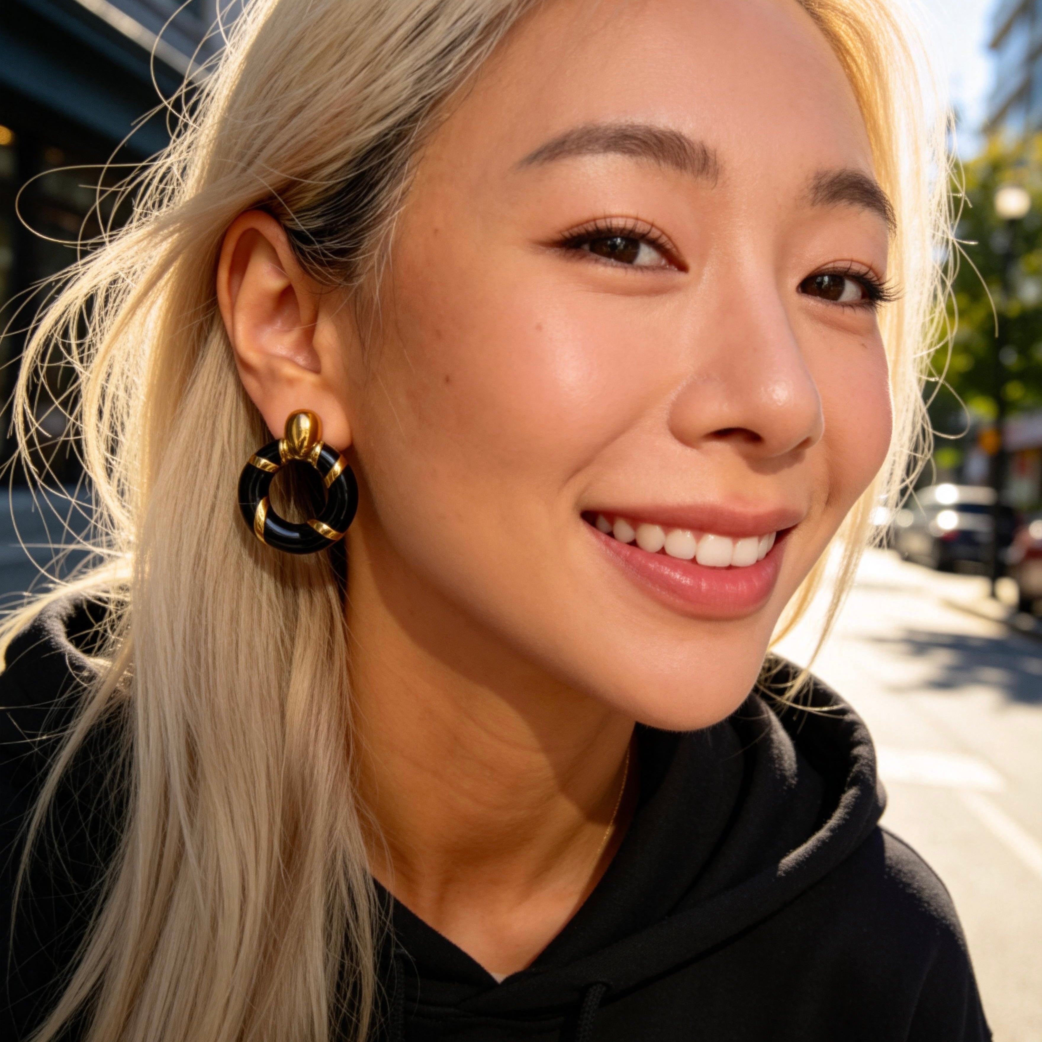 Black Gold Hoop Contrast Earrings
