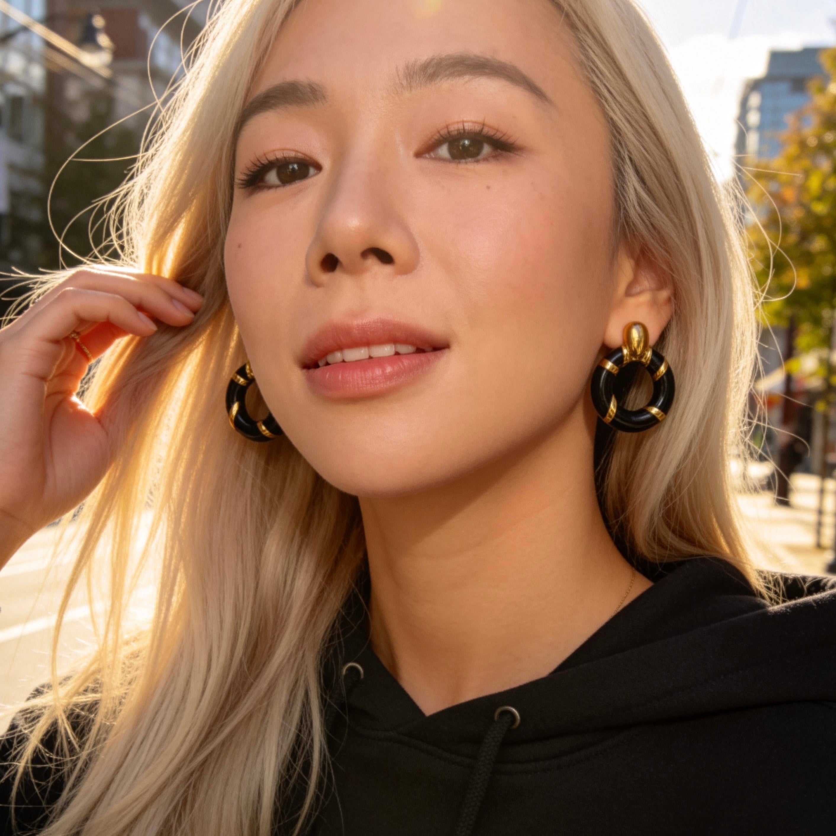 Black Gold Hoop Contrast Earrings
