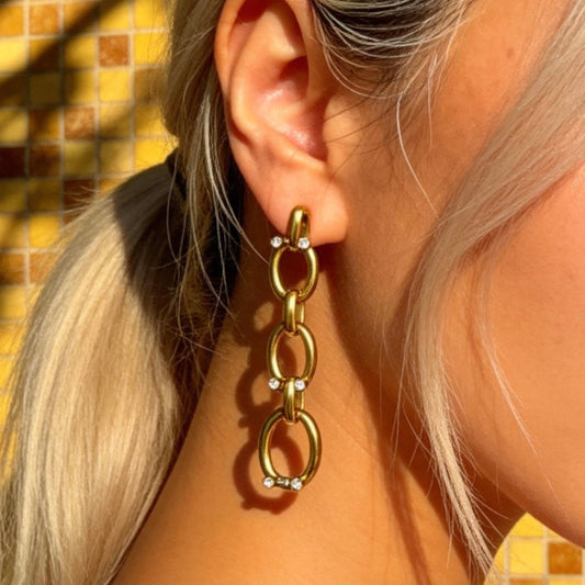 Gold Chain Drop Rhinestone Earrings
