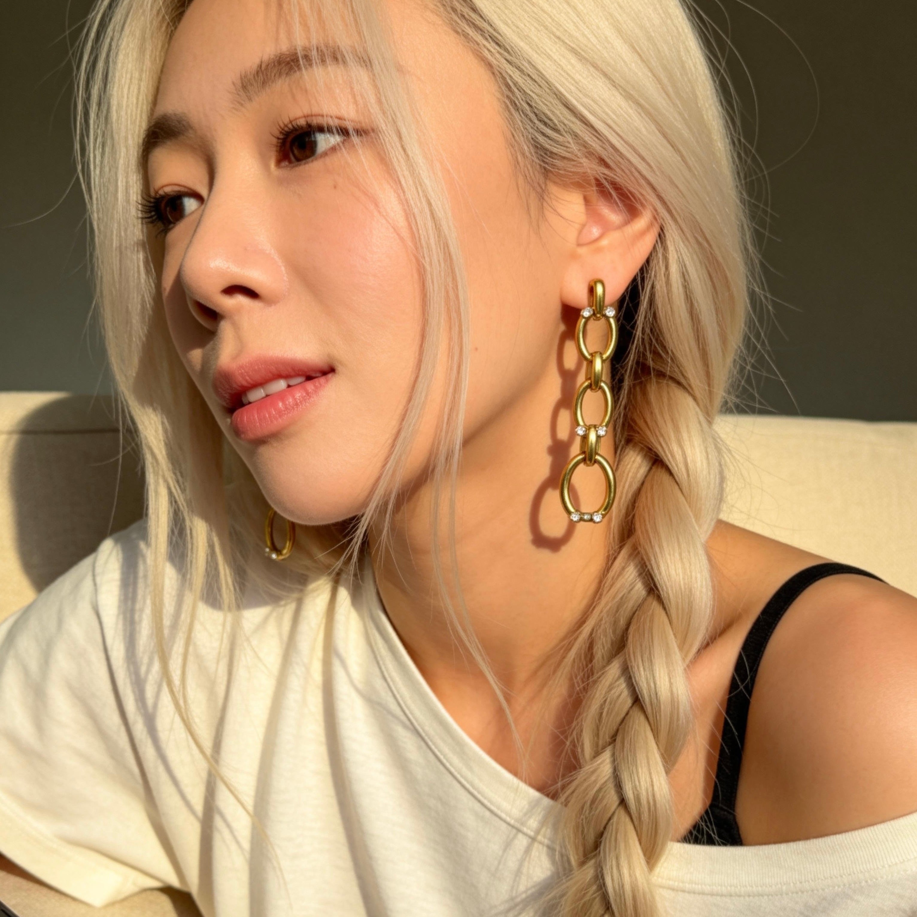 Gold Chain Drop Rhinestone Earrings