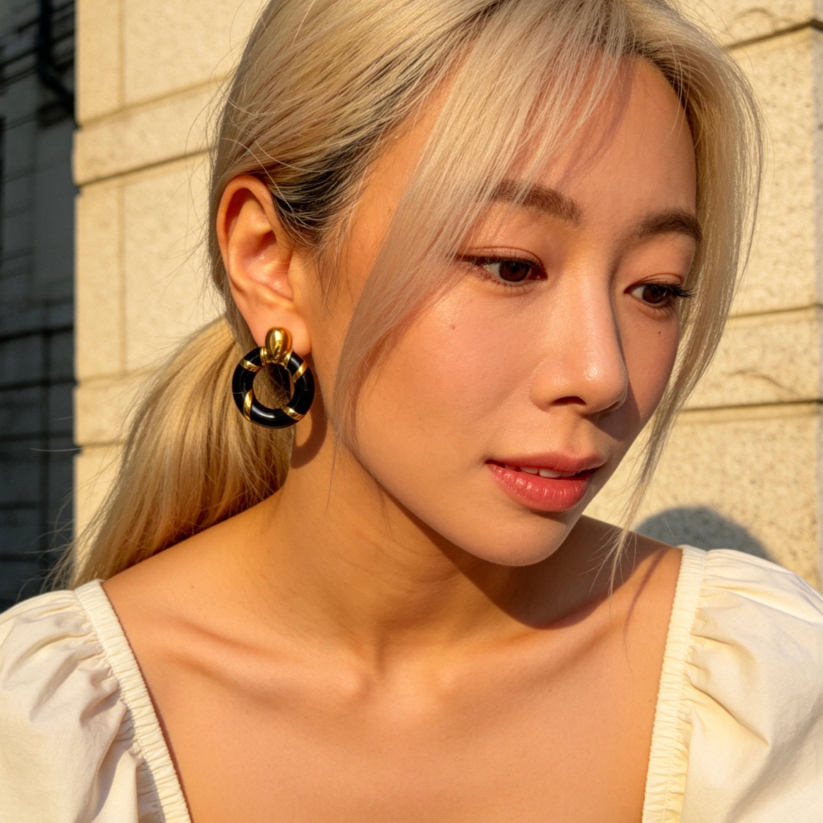 Black Gold Hoop Contrast Earrings
