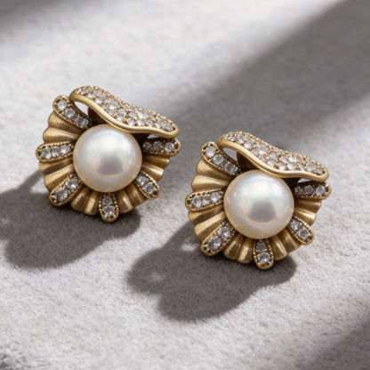 Vintage Pearl Rhinestone Statement Studs