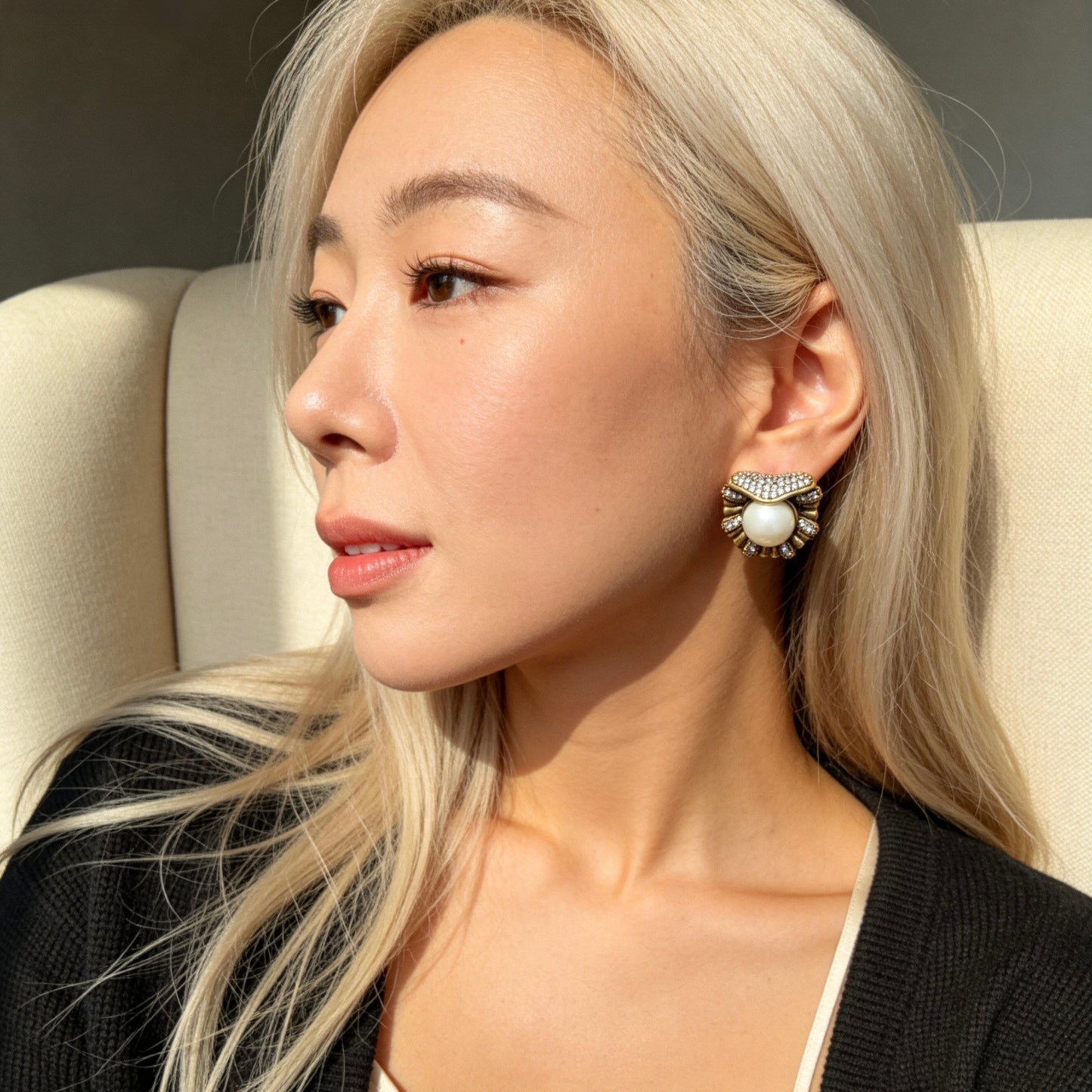 Vintage Pearl Rhinestone Statement Studs