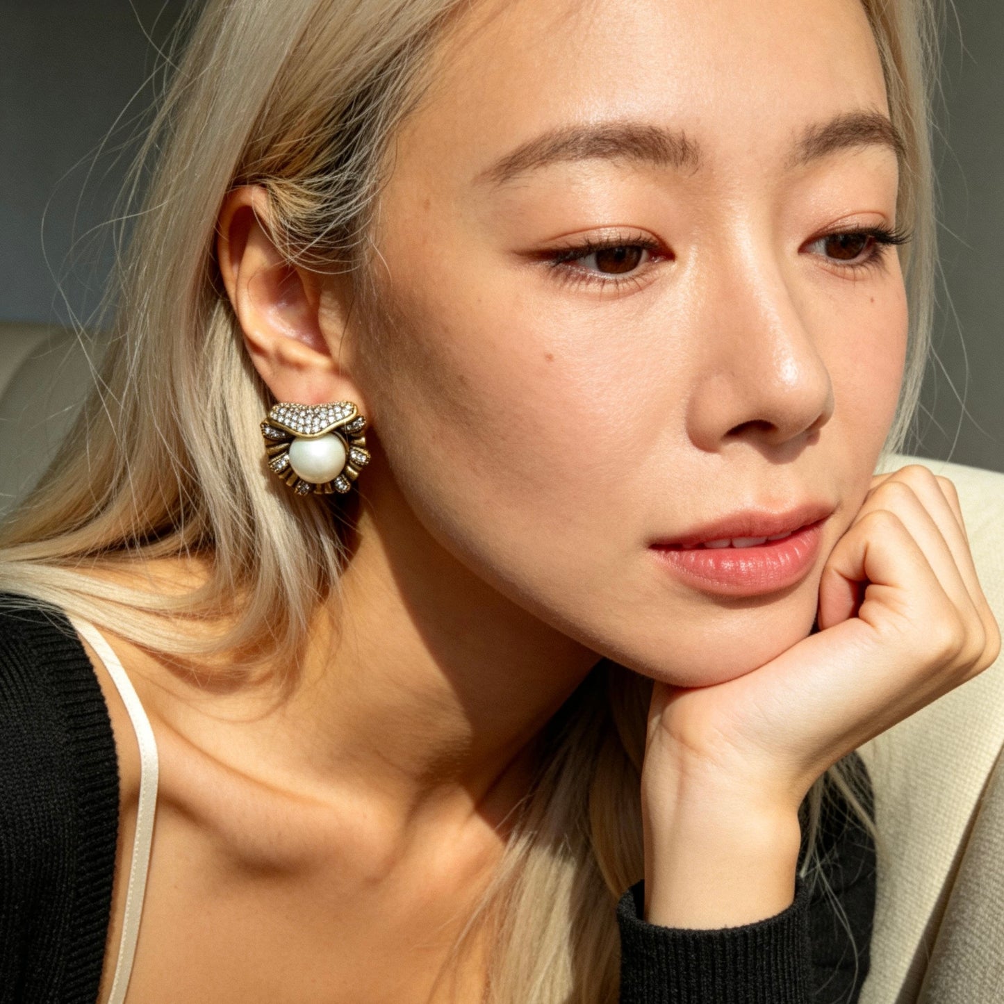 Vintage Pearl Rhinestone Statement Studs