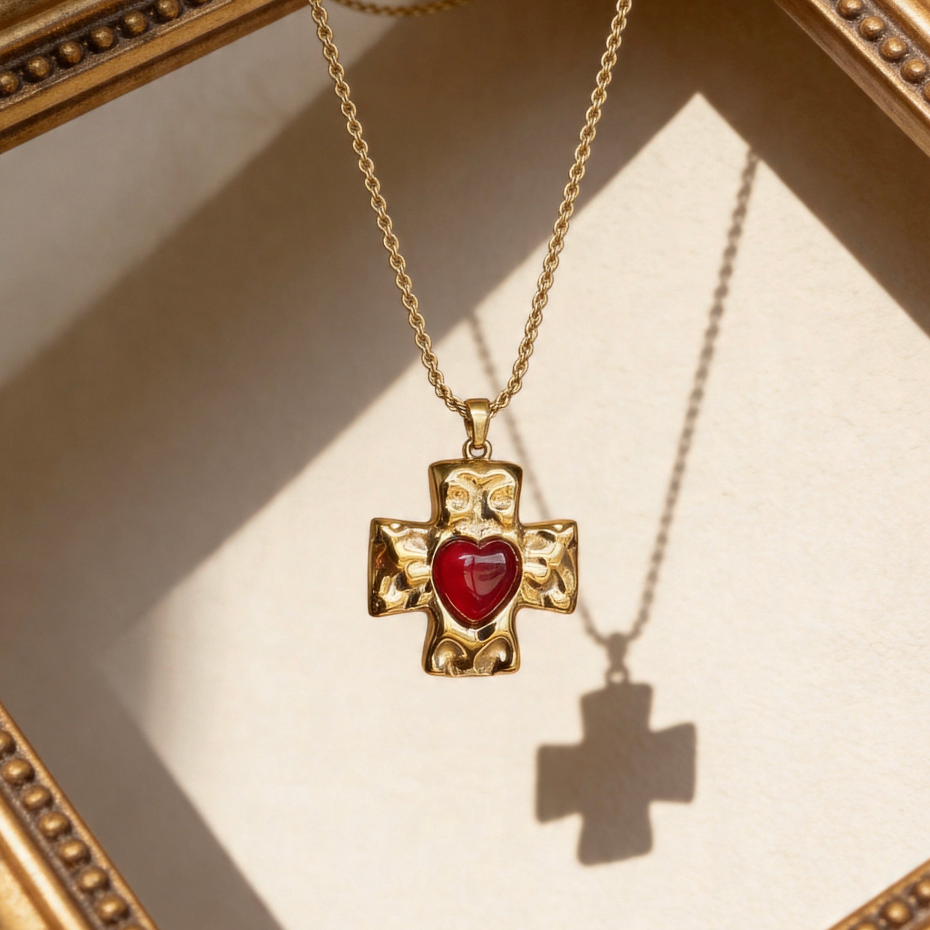 Red Heart Cross Pendant Necklace