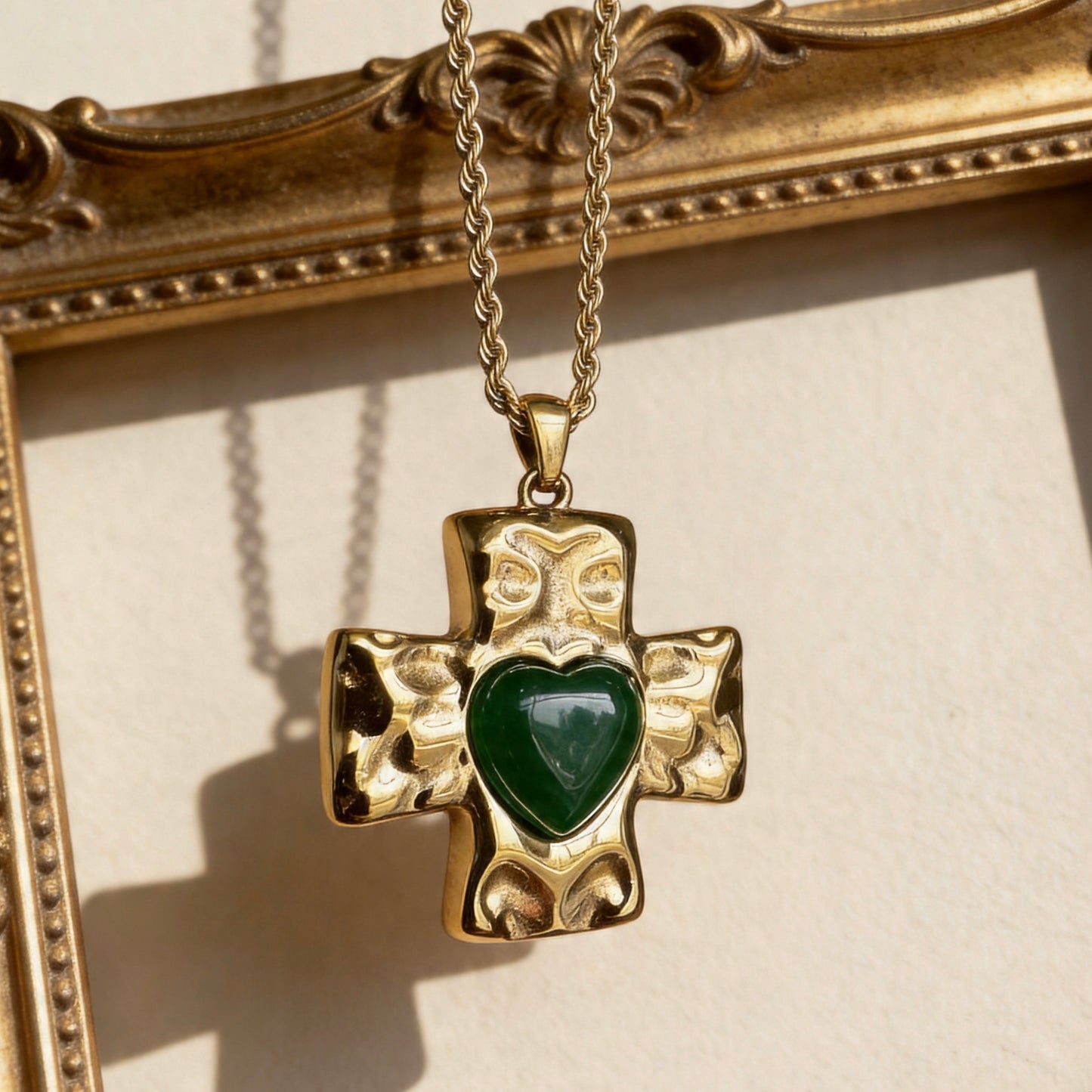 Green Heart Cross Pendant Necklace