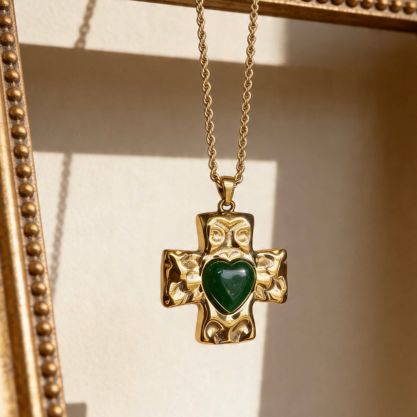 Green Heart Cross Pendant Necklace